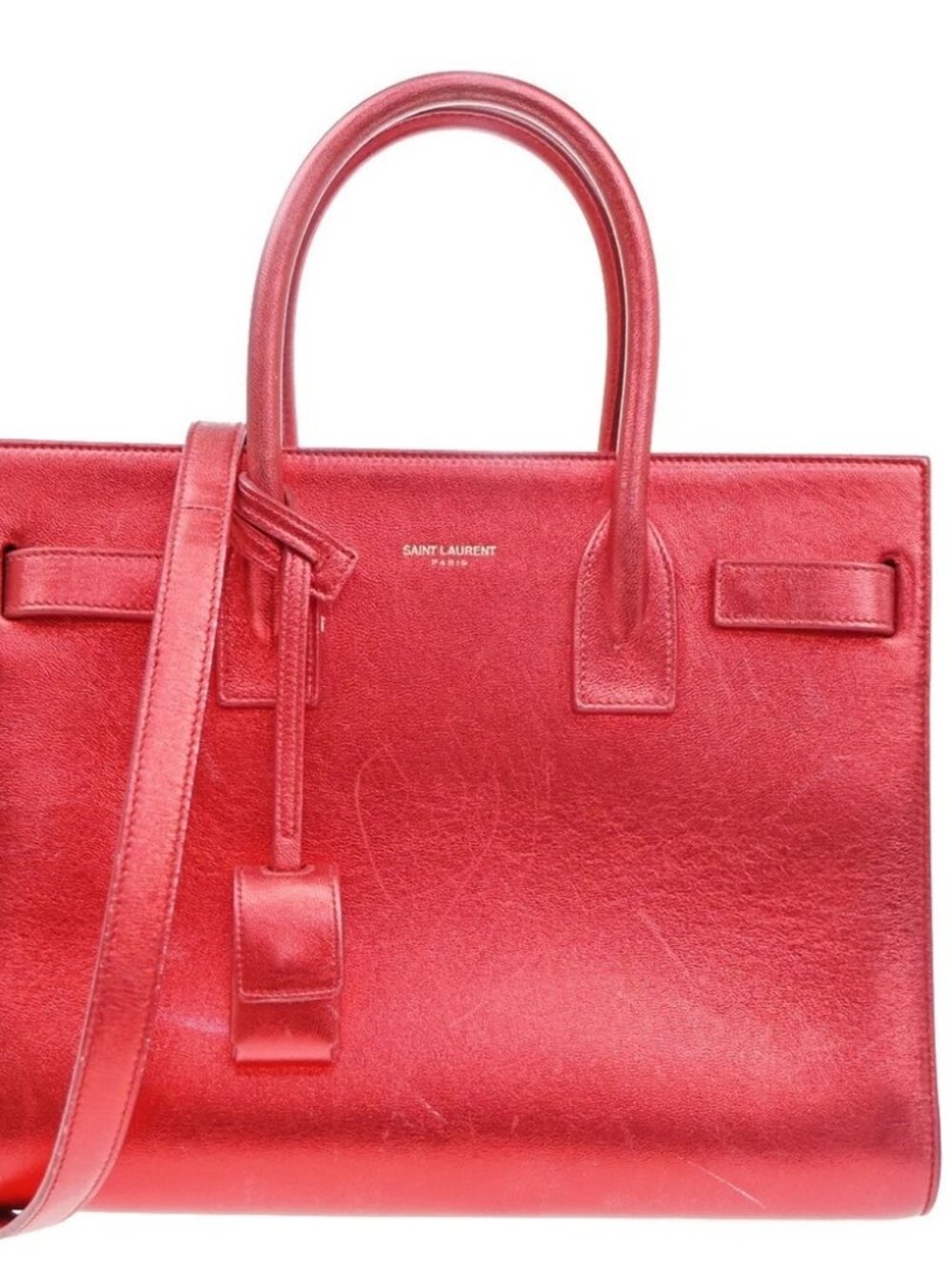 SAINT LAURENT Sac de Jour 2Way Shoulder Handbag Leather Red GHW Italy